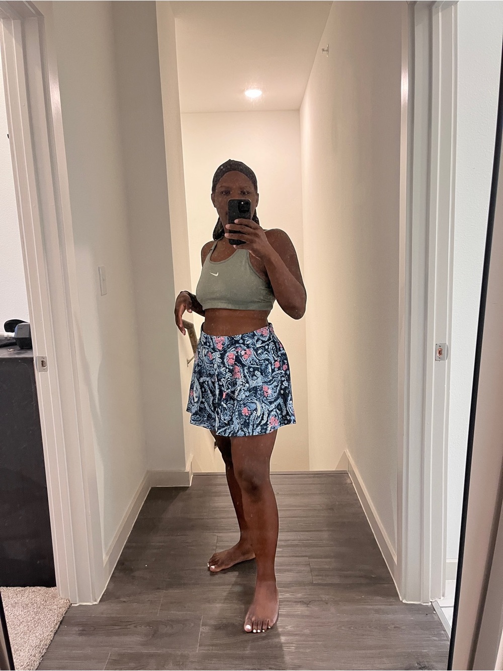 Floral Performance Skort in Navy and Pink